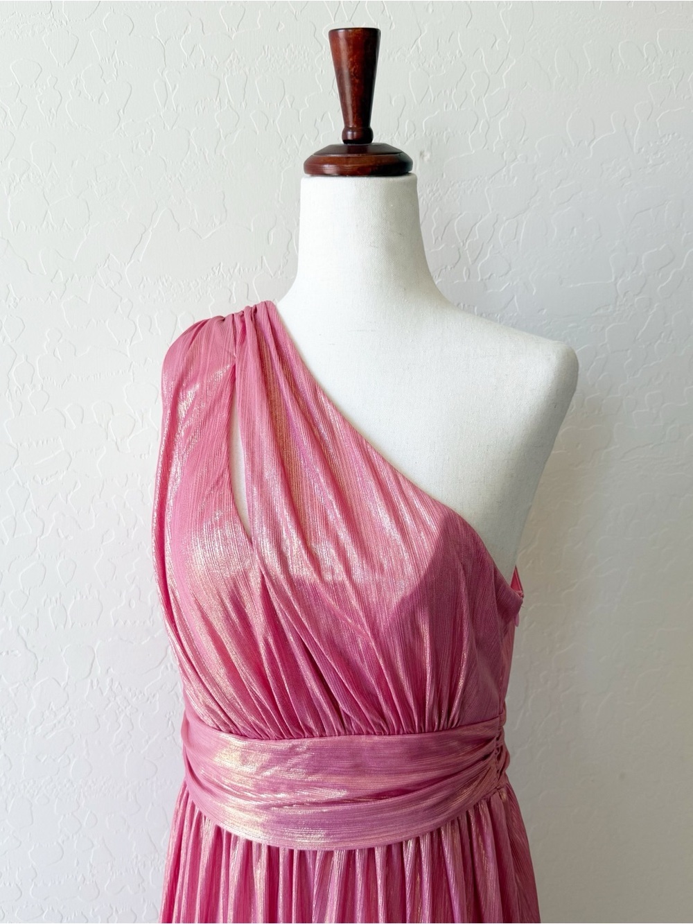 Faeriesty Dressalisa Maternity One Shoulder Floor Length Pink Metallic Gown - Picture 4 of 11